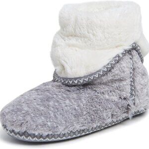 Women's Grey Frost Furry Foldover Boot Slippers Memory Foam Durable Outsole